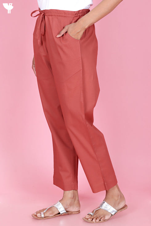 Cambric Cotton Pants In Brick Red