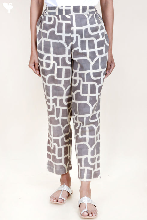 Cambric Cotton Pants in Block Print