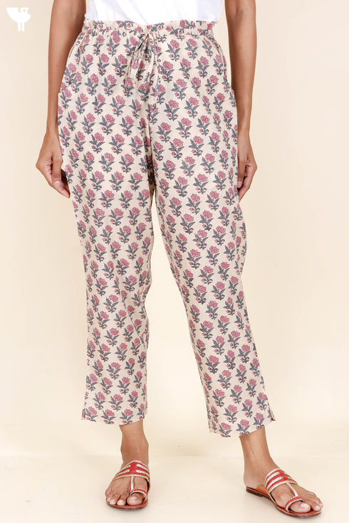 Cambric Cotton Straight Pants In Block Print