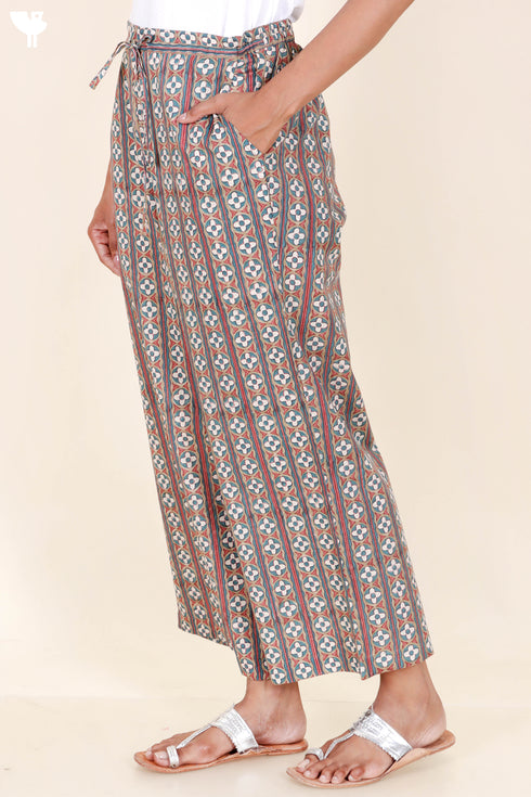 Cambric Cotton Straight Pants In Block Print