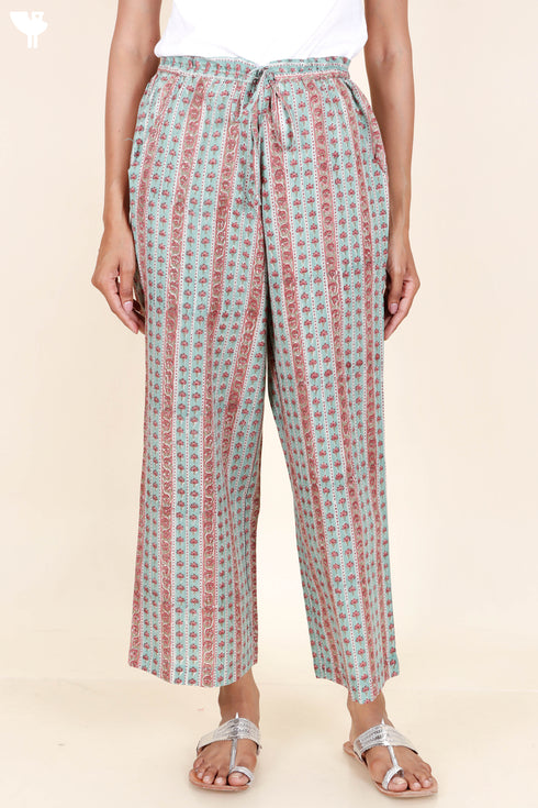 Cambric Cotton Straight Pants In Block Print