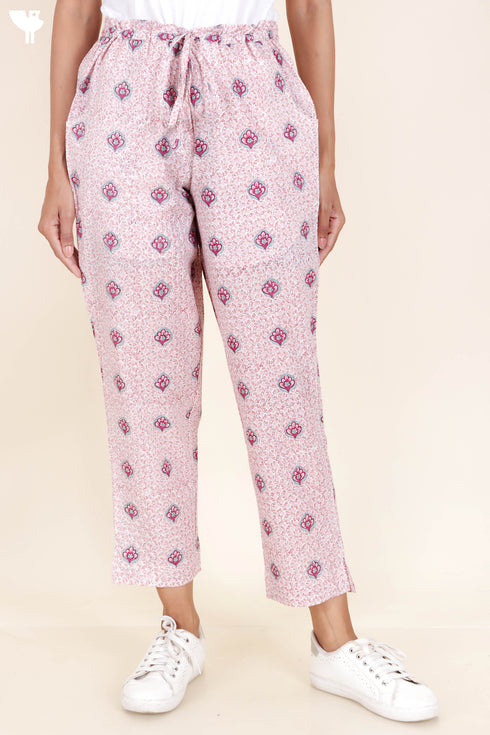 Cambric Cotton Straight Pants In Block Print