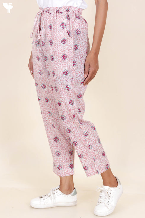 Cambric Cotton Straight Pants In Block Print