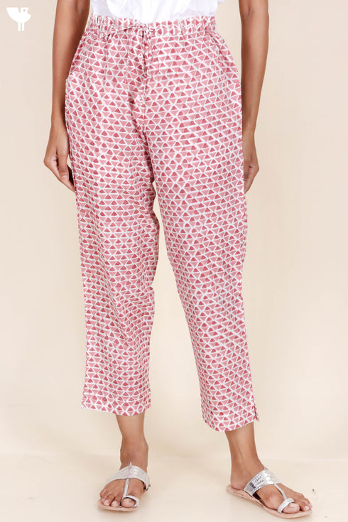 Cambric Cotton Straight Pants In Block Print
