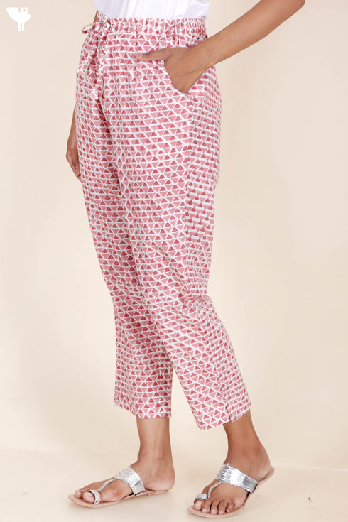 Cambric Cotton Straight Pants In Block Print