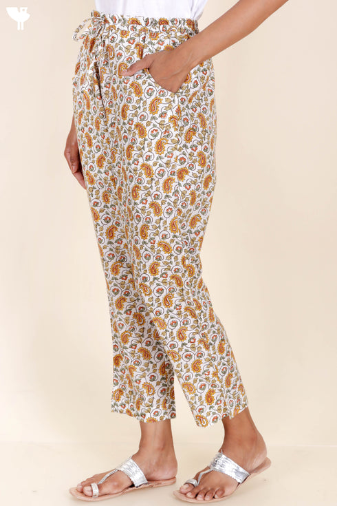 Cambric Cotton Straight Pants In Block Print