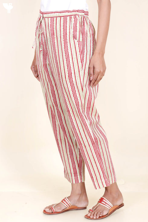 Cambric Cotton Pant In Striped Block Print