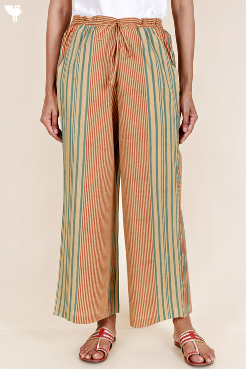 Cambric Cotton Pants in Block Print