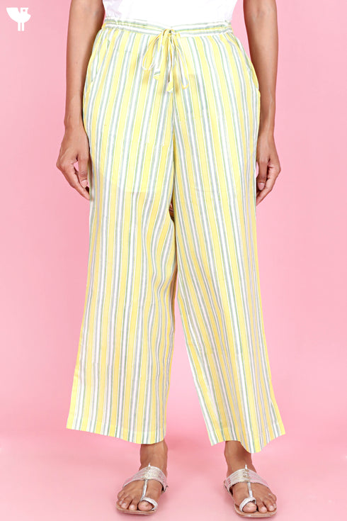 Cambric Cotton Pants In Striped Block Print