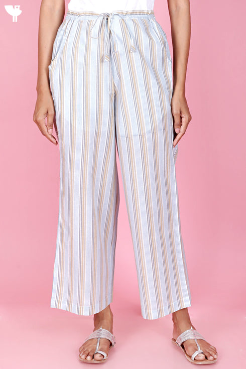 Cambric Cotton Pants In Striped Block Print