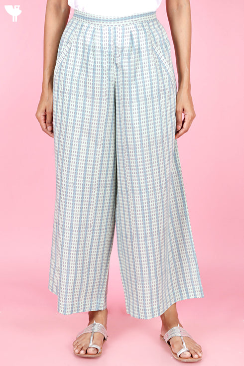 Cambric Cotton Palazzo Pants In Block Print