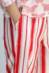 Cambric Cotton Off White Red Stripe Pant In Block Print