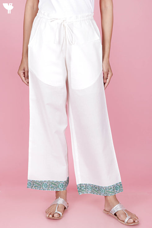 Cambric Cotton Pant With Block Print Border