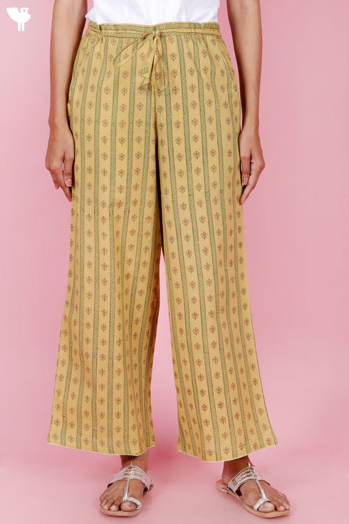 Cotton Slub Pant In Block Print