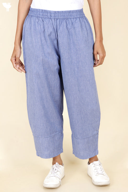 Chambray Cotton Pant In Blue Melange