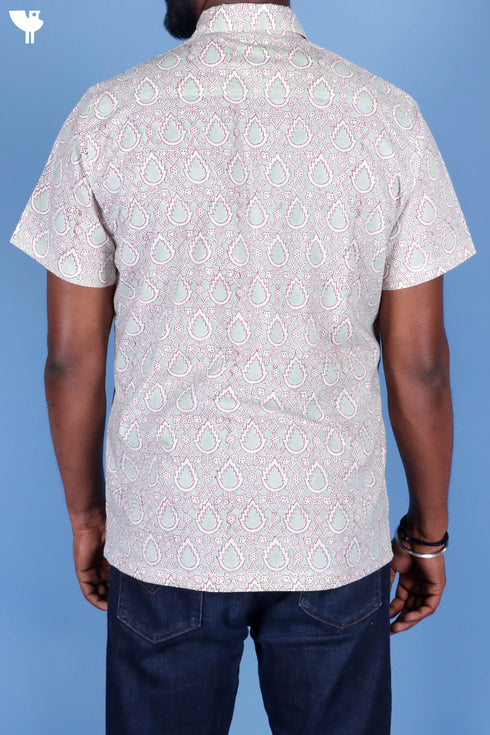 Regular Fit Cambric Cotton Men’s Half Sleeved Shirt In Block Print