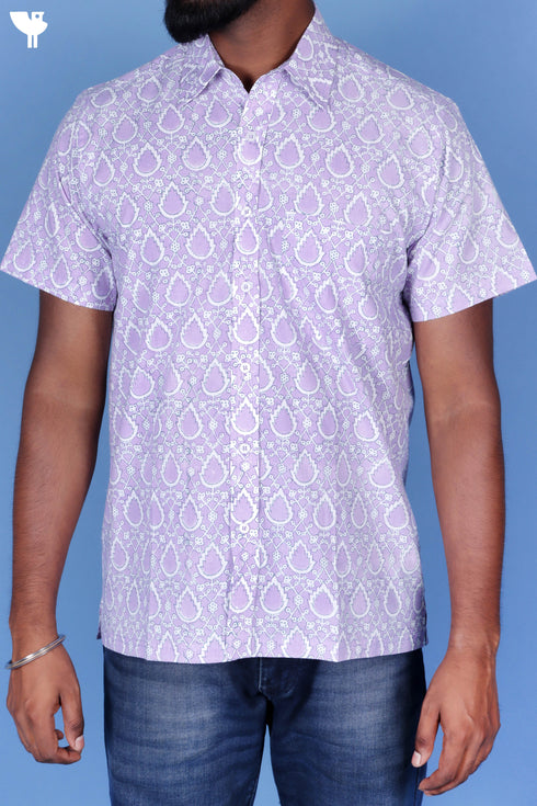 Regular Fit Cotton Men’s Half Sleeved Shirt In Block Print