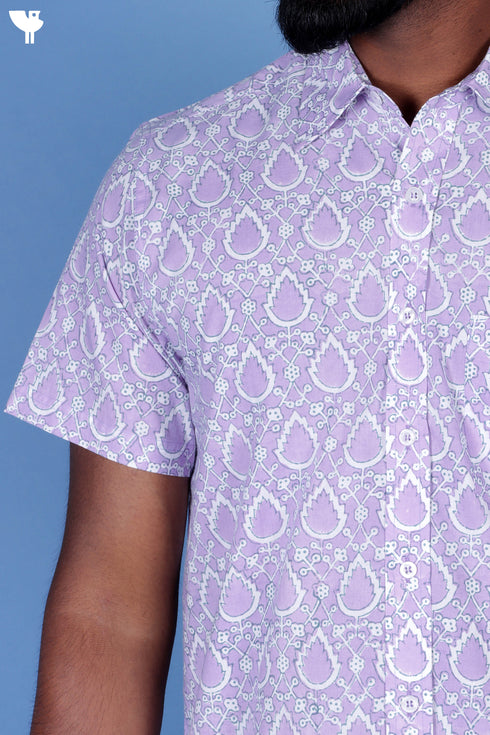 Regular Fit Cotton Men’s Half Sleeved Shirt In Block Print