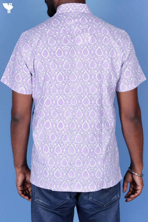 Regular Fit Cotton Men’s Half Sleeved Shirt In Block Print