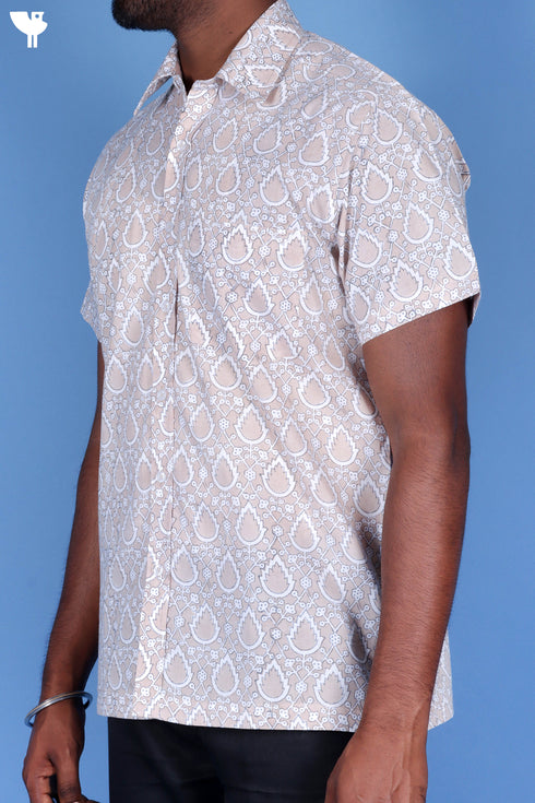 Regular Fit Cotton Men’s Half Sleeved Shirt In Block Print