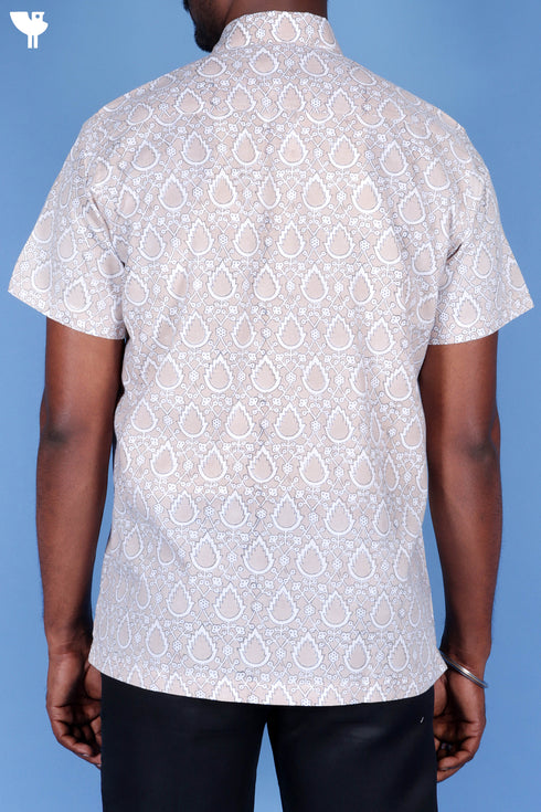 Regular Fit Cotton Men’s Half Sleeved Shirt In Block Print