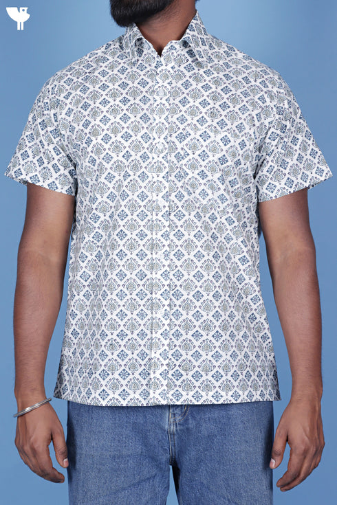 Regular Fit Cotton Men’s Half Sleeved Shirt In Floral Print