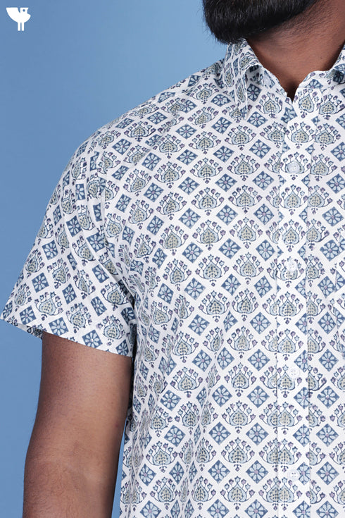 Regular Fit Cotton Men’s Half Sleeved Shirt In Floral Print