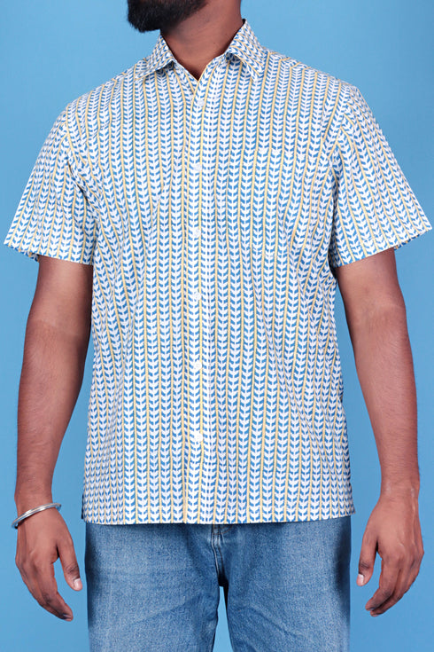 Regular Fit Cotton Men’sHalf Sleeved Shirt In Block Print