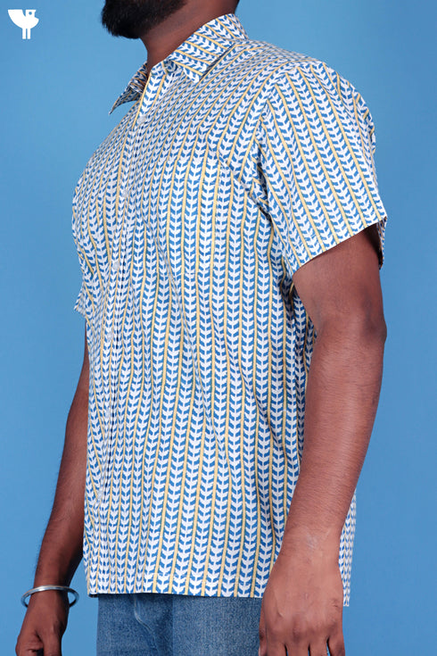 Regular Fit Cotton Men’sHalf Sleeved Shirt In Block Print