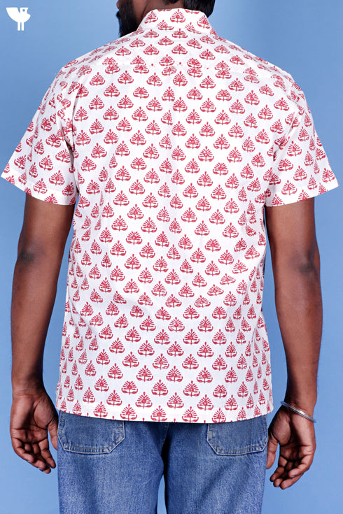 Regular Fit Cotton Men’s Half Sleeved Shirt In Block Print
