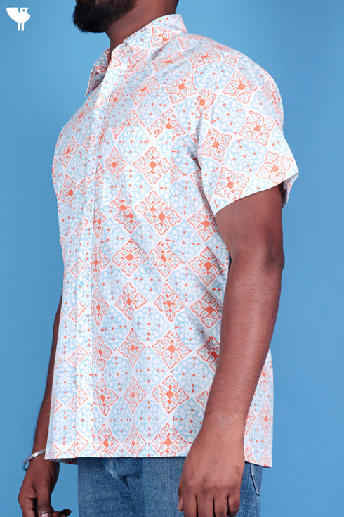 Regular Fit Cotton Men’sHalf Sleeved Shirt In Block Print
