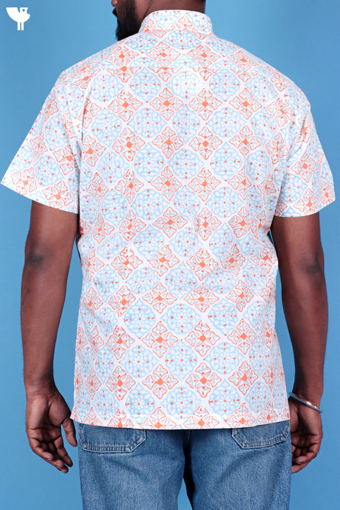 Regular Fit Cotton Men’sHalf Sleeved Shirt In Block Print