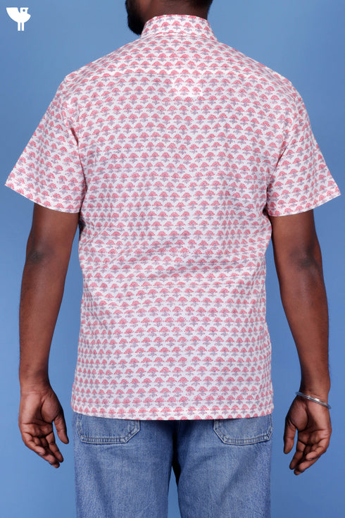 Cotton Men’s Half Sleeved Shirt In Block Print