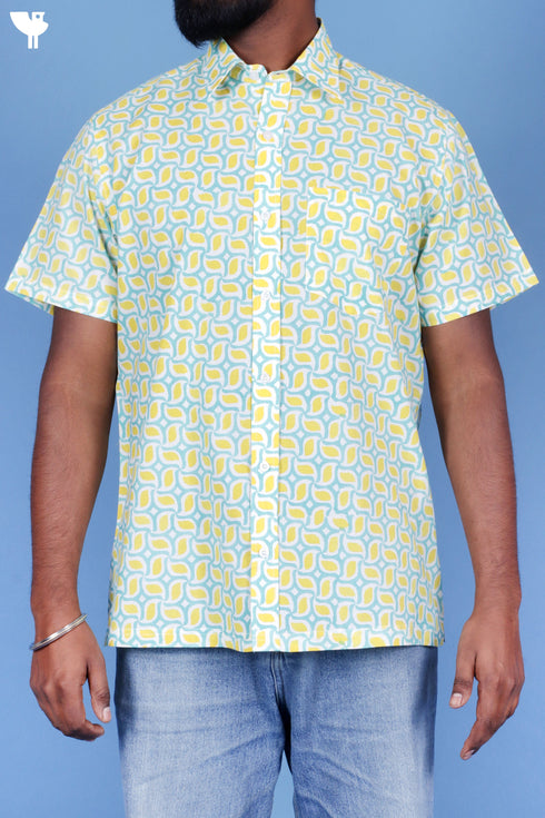 Cotton Men’s Half Sleeved Shirt In Block Print