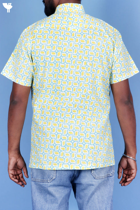 Cotton Men’s Half Sleeved Shirt In Block Print