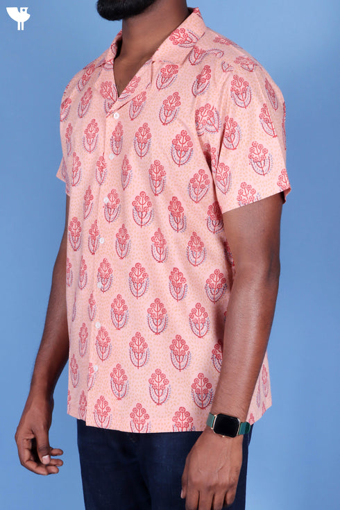 Blended Cotton Men’s Bush Shirt In Block Print