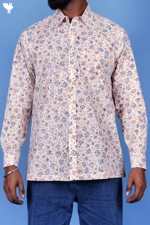 Cotton Men’s Full Sleeved Shirt In Block Print