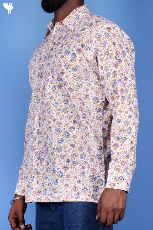 Cotton Men’s Full Sleeved Shirt In Block Print