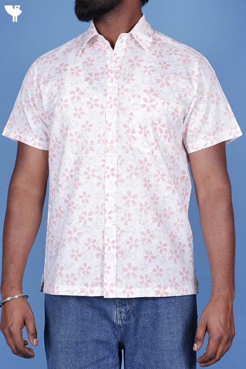 Lyocell Men’s Half Sleeved Shirt In Block Print