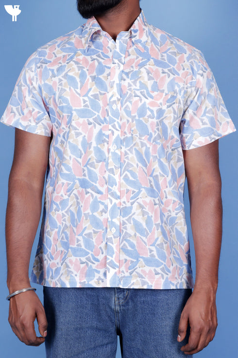 Lyocell Men’s Half Sleeved Shirt In Block Print