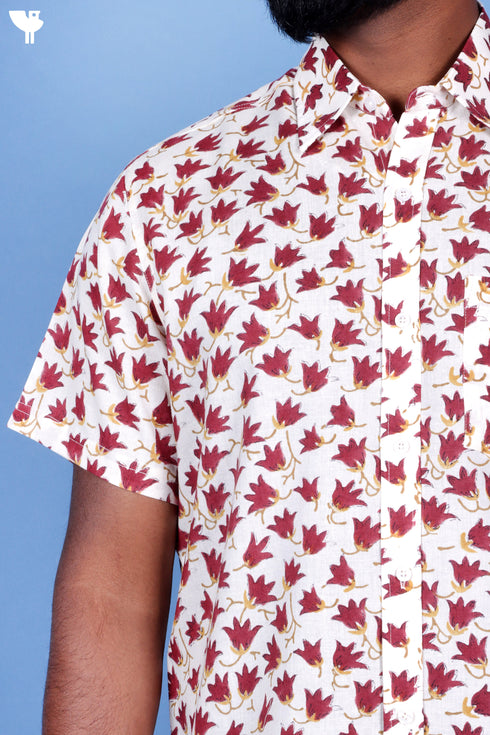 Lyocell Men’s Half Sleeved Shirt In Block Print