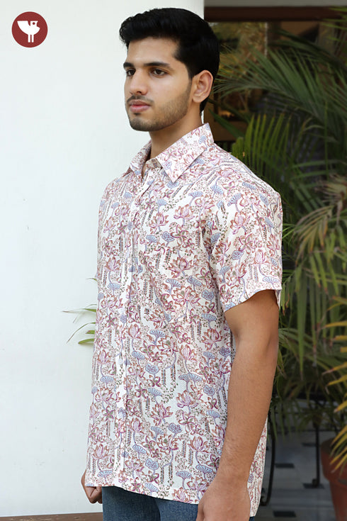 Regular Fit Lyocell Men’s Half Sleeved Shirt in Block Print
