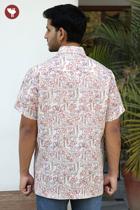 Regular Fit Lyocell Men’s Half Sleeved Shirt in Block Print