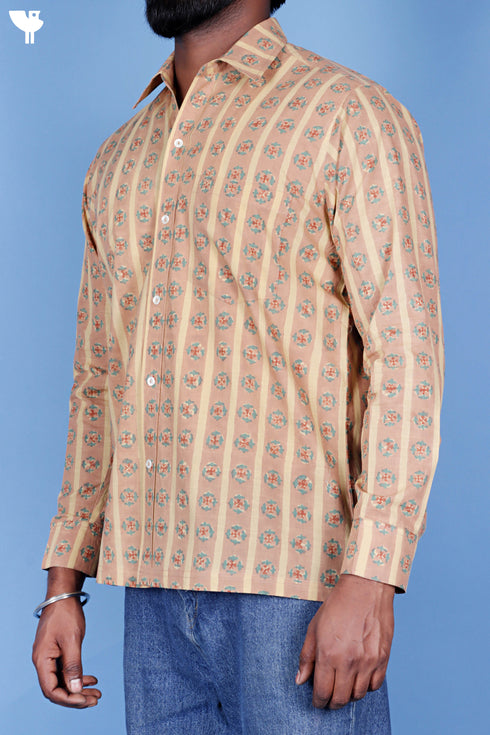 Slub Cotton Men’s Full Sleeved Shirt In Block Print