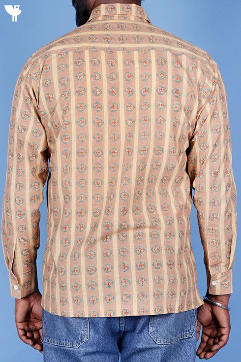Slub Cotton Men’s Full Sleeved Shirt In Block Print