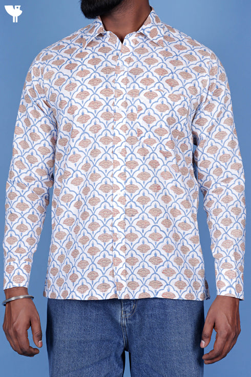 Lyocell Men’s Full Sleeved Shirt In Block Print