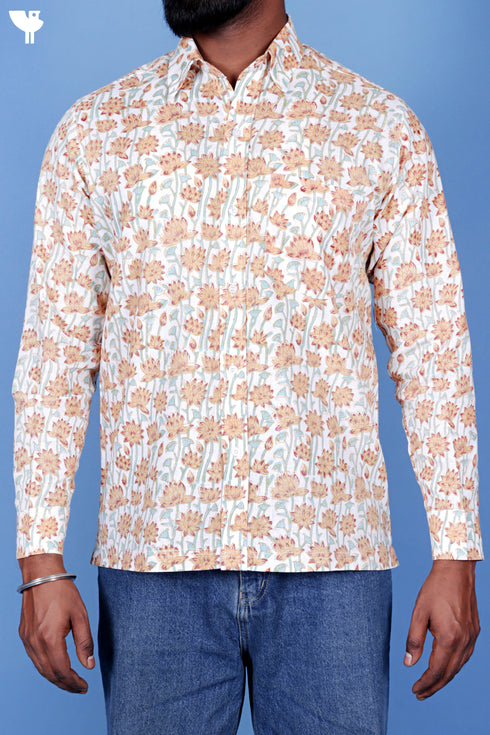 Lyocell Men’s Full Sleeved Shirt In Block Print