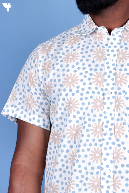 Regular Fit Cotton Men’s Half Sleeved Shirt In Block Print