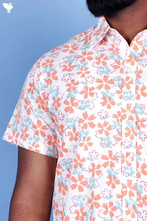 Regular Fit Cotton Men’s Half Sleeved Shirt In Block Print