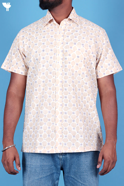 Regular Fit Cotton Men’sHalf Sleeved Shirt In Block Print